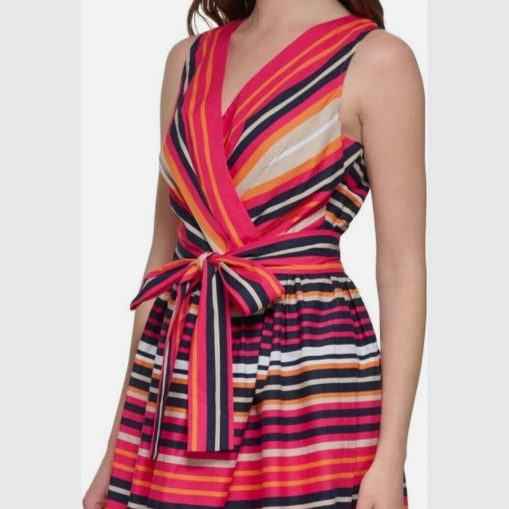 NWT Tommy Hilfiger Sleeveless, Striped, Fit & Flair Knee Length Cotton Dress 14
